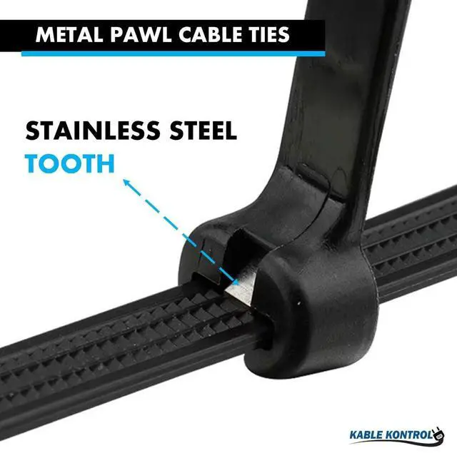 Alt view image 4 of 7 - Metal Pawl Cable Ties, 14 Inch 100 Pcs, 120 Lbs Test Black | Metal Tooth, Stainless Steel Toothed Self-Locking Ties, UV Resistant Steel Barb Zip Ties for Indoor & Outdoor Use