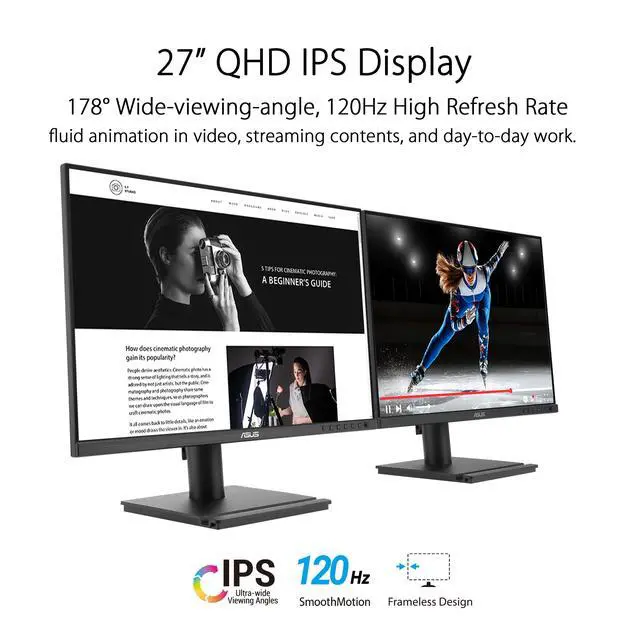 Alt view image 2 of 7 - 27" 1440P Business Monitor (BE27AQG) - QHD (2560x1440), IPS, 120Hz, Ergonomic Design, Speakers, Height Adjustable, Power Sync, Eye Care, VESA Wall Mountable, TAA Compliant