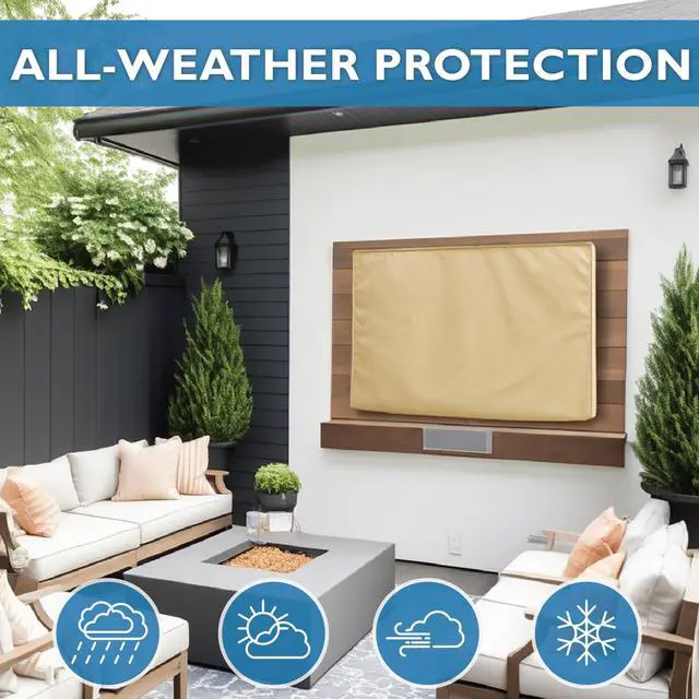 Alt view image 3 of 7 - Outdoor TV Cover 55 inch - WITH FRONT FLAP - Weatherproof, Waterproof protection, Soft Interior, With Bottom cover - Beige