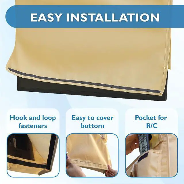 Alt view image 5 of 7 - Outdoor TV Cover 55 inch - WITH FRONT FLAP - Weatherproof, Waterproof protection, Soft Interior, With Bottom cover - Beige
