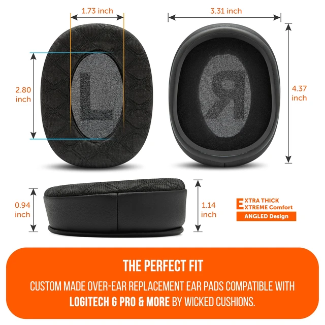 Alt view image 5 of 7 - Freeze G Pro X - Angled Cooling Gel Earpads for Logitech Gpro X Made by Wicked Cushions Extreme Comfort, Angeled Design, New Freeze V2 Cooling Fabric, Extra Thick Black