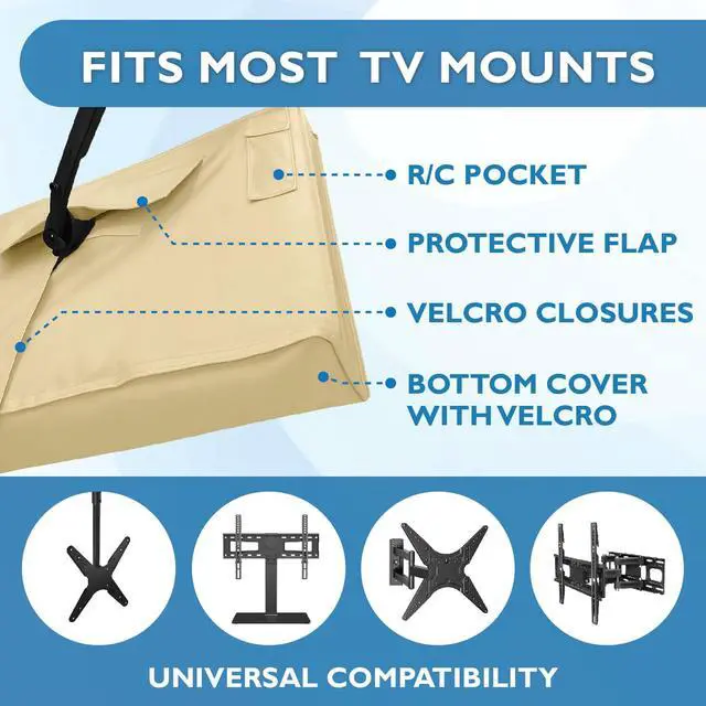 Alt view image 7 of 7 - Outdoor TV Cover 55 inch - WITH FRONT FLAP - Weatherproof, Waterproof protection, Soft Interior, With Bottom cover - Beige