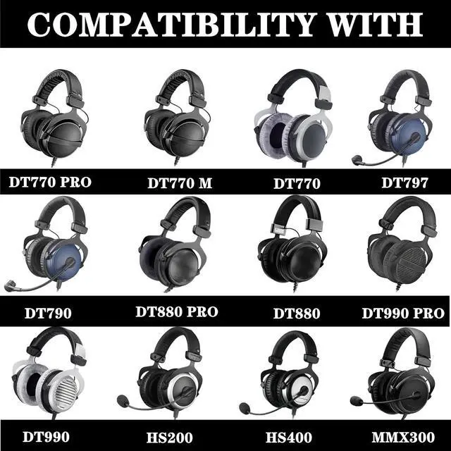 Alt view image 2 of 7 - MMX300 DT770 Ear Pads for Beyerdynamic DT770 Pro/DT880/DT990 Pro | Replacement Headband Earpads,with Soft Velours Cushion,for DT880 Pro/HS200/HS400/DT 790/DT797-Silver Kit