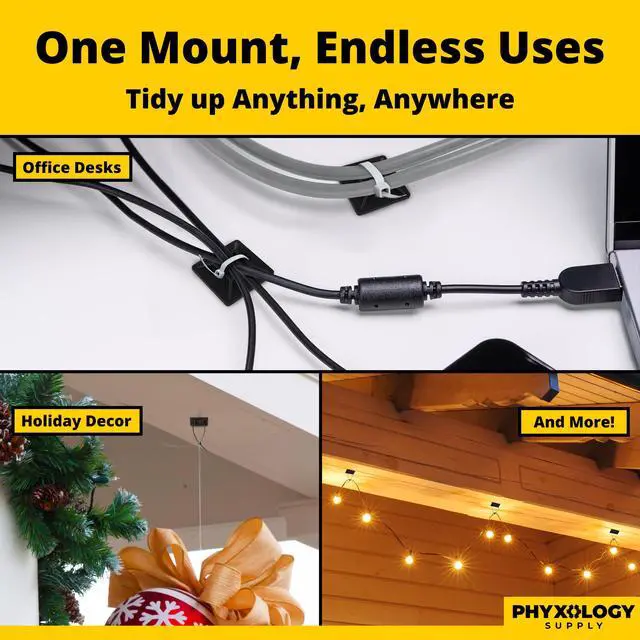 Alt view image 5 of 7 - Zip Tie Adhesive-Backed Mounts 100Pk. Professional-Grade, UV Black Cable Tie Bases, 1.1 x 1.1. Screw-Hole Anchor Point Provides Optimal Strength for Long-Term Durability & Use and Clutter-Free Cables