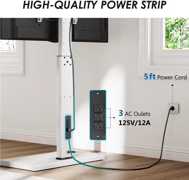Alt view image 3 of 7 - Floor Swivel TV Stand with Power Outlet for 32-65 Inch TVs, Floor TV Stand with Mount Height Adjustable with Iron Base, Hold Up to 88lbs, Space Saving for Bedroom, Living Room