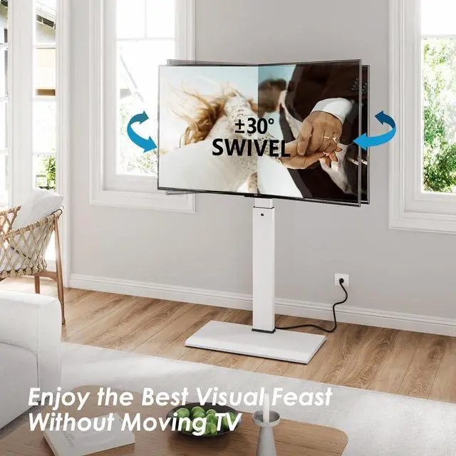 Alt view image 4 of 7 - Floor Swivel TV Stand with Power Outlet for 32-65 Inch TVs, Floor TV Stand with Mount Height Adjustable with Iron Base, Hold Up to 88lbs, Space Saving for Bedroom, Living Room