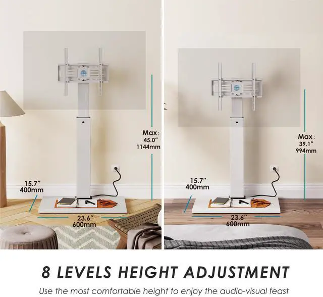 Alt view image 5 of 7 - Floor Swivel TV Stand with Power Outlet for 32-65 Inch TVs, Floor TV Stand with Mount Height Adjustable with Iron Base, Hold Up to 88lbs, Space Saving for Bedroom, Living Room