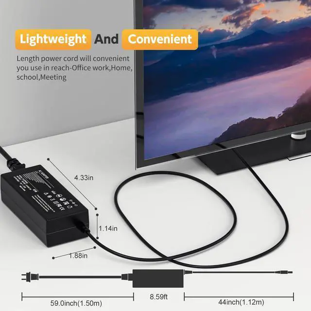 Alt view image 7 of 7 - 19V Power Cord Compatible with Acer Monitor S202HL S271HL SB220Q R240HY R221Q R271 S220HQL S230HL S231HL S232HL S240HL S241HL; H226HQL H236HL H276HL G226HQL G236HL G246HL GN246HL Power Supply
