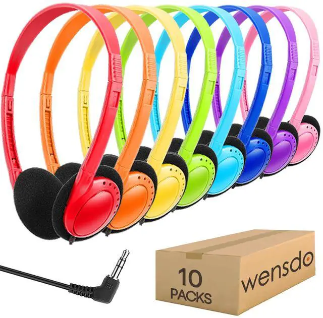Main image of Kids Headphones Bulk 10 Pack for School Classroom Students K-12, Children Wired Adjustable On Ear Earphones Class Set for Library Airplane Computer 3.5mm Jack (HY103,10 Mixed)