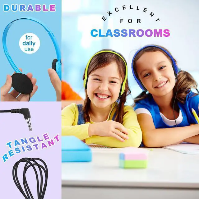 Alt view image 4 of 7 - Kids Headphones Bulk 10 Pack for School Classroom Students K-12, Children Wired Adjustable On Ear Earphones Class Set for Library Airplane Computer 3.5mm Jack (HY103,10 Mixed)