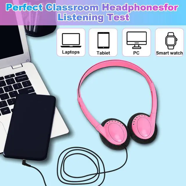 Alt view image 7 of 7 - Kids Headphones Bulk 10 Pack for School Classroom Students K-12, Children Wired Adjustable On Ear Earphones Class Set for Library Airplane Computer 3.5mm Jack (HY103,10 Mixed)