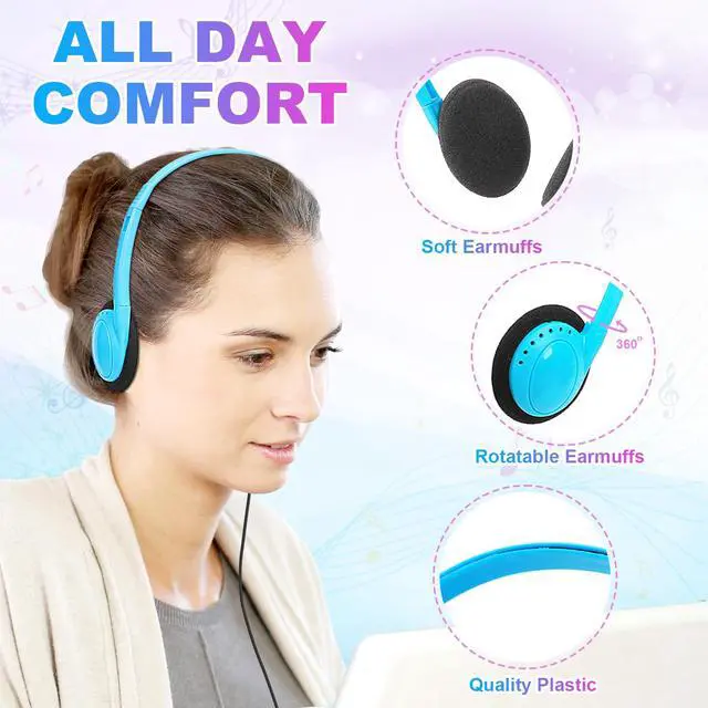 Alt view image 3 of 7 - Kids Headphones Bulk 10 Pack for School Classroom Students K-12, Children Wired Adjustable On Ear Earphones Class Set for Library Airplane Computer 3.5mm Jack (HY103,10 Mixed)