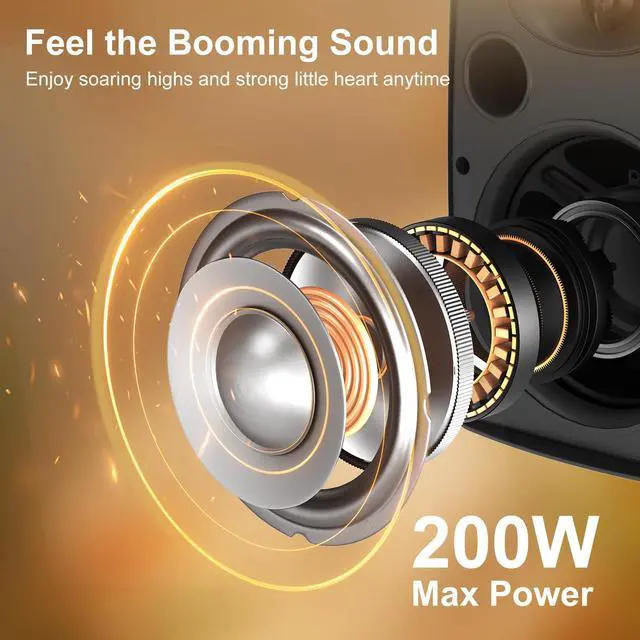 Alt view image 3 of 7 - 6.5-Inch 400W Outdoor Bluetooth Speakers Waterproof Wired, Wall-Mount Waterproof Speaker System for Patio, Home, Poolside, Deck, Backyard (Pair,Black)