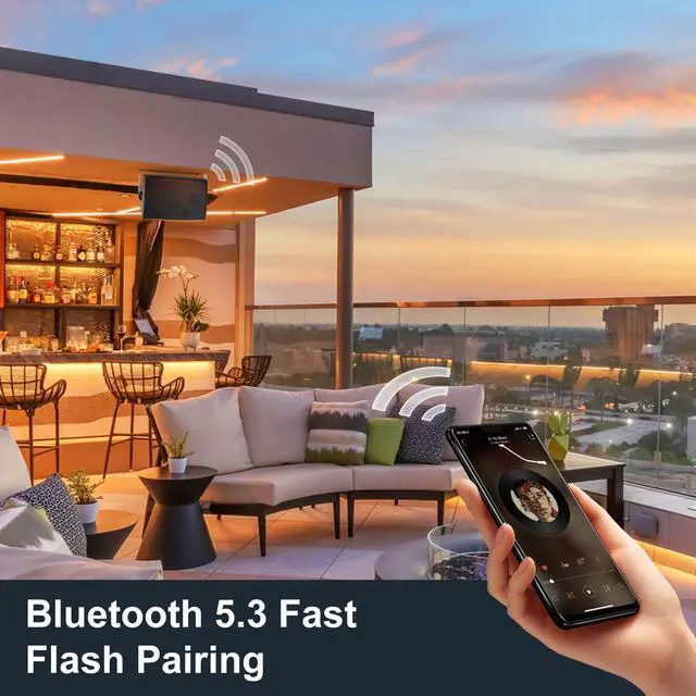 Alt view image 2 of 7 - 6.5-Inch 400W Outdoor Bluetooth Speakers Waterproof Wired, Wall-Mount Waterproof Speaker System for Patio, Home, Poolside, Deck, Backyard (Pair,Black)