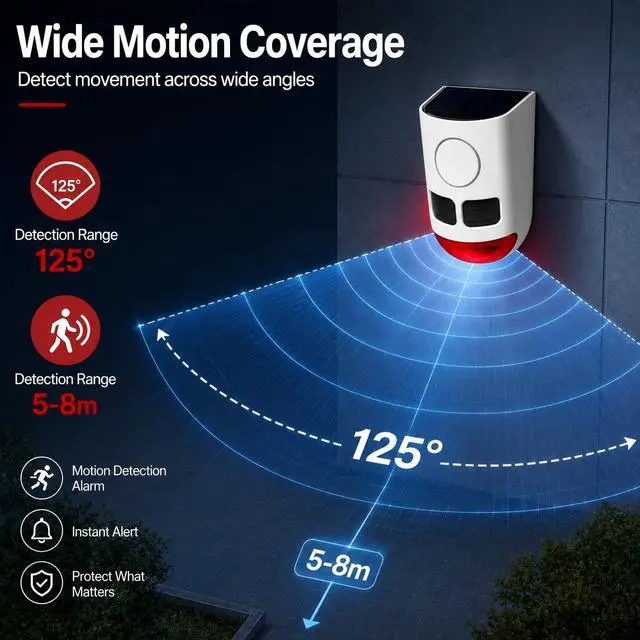 Alt view image 6 of 7 - Solar Motion Sensor Alarm Outdoor Dog Barking Alarm 4 Mode | 129dB Loud Sound Noise Maker IP65 Waterproof Motion Detector with Strobe Light for Yard Farm Garden 2 Pack
