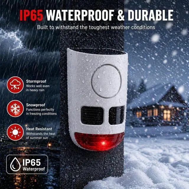 Alt view image 7 of 7 - Solar Motion Sensor Alarm Outdoor Dog Barking Alarm 4 Mode | 129dB Loud Sound Noise Maker IP65 Waterproof Motion Detector with Strobe Light for Yard Farm Garden 2 Pack