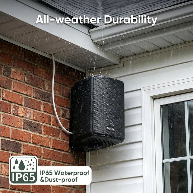 Alt view image 3 of 7 - Outdoor Indoor Speakers Wired, 4 Wall Speakers for Patio Garage 3.75" Mid-Low Driver, IP65 Waterproof, Silk-Dome Horn Tweeter, Adjustable Bracket, Passive Radiator, Gold-plated Terminal