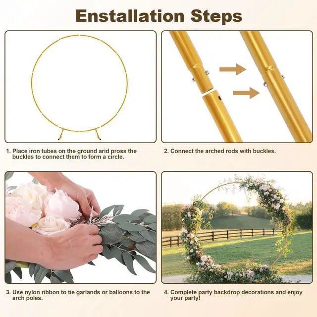 Alt view image 5 of 7 - Metal Round Balloon Arch Kit, 7.2ft (2.2m) Golden Round Arch Stand Kit: Garden Plants Vines Climbing Frame for Wedding Birthday Photo Background Party Supplies Decorations