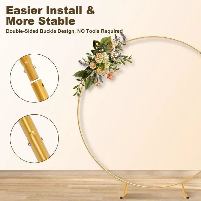 Alt view image 3 of 7 - Metal Round Balloon Arch Kit, 7.2ft (2.2m) Golden Round Arch Stand Kit: Garden Plants Vines Climbing Frame for Wedding Birthday Photo Background Party Supplies Decorations