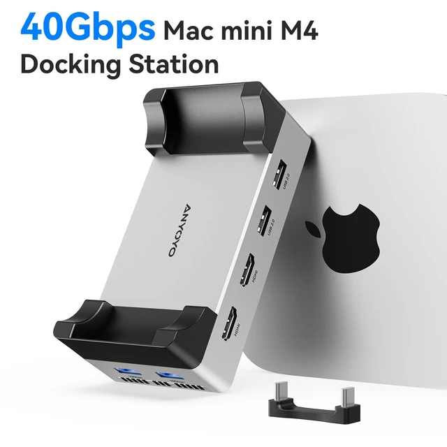 Alt view image 4 of 7 - 40Gbps Docking Station for Mac mini M4/M4 Pro/M6, NVMe SSD Silver aluminum alloy, dual HDMI 4K@60Hz, 4 USB-A 10Gbps, active cooling, Thunderbolt data cable