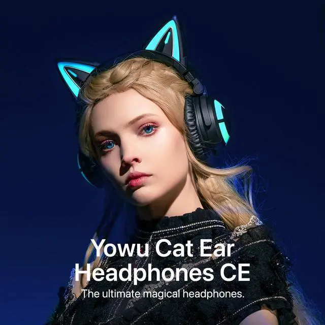 Alt view image 2 of 7 - YOWU Cat Ear Headphones, Cute Cat Ear Gaming Headsets with Bluetooth 5.2 for PC/PE/Switch/PS4/PS5, Built-in Mic & Customizable RGB Light Effect for Anime Lovers(CE Black)