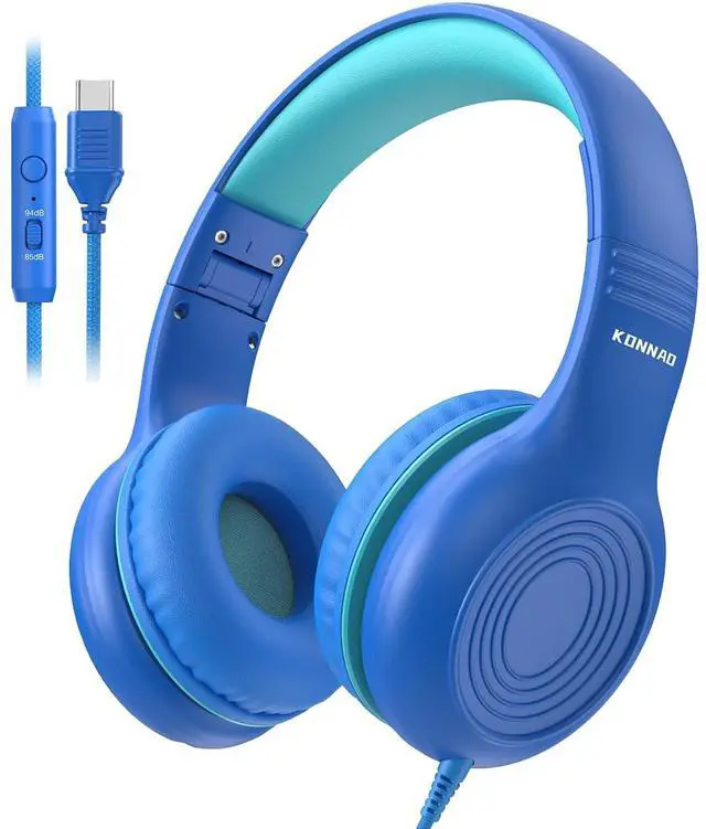 Main image of Upgrade USB Type C Kids Headphones, Wired Headphones for Kids with Microphone for Boys Girls, Adjustable 85dB/94dB Volume Limited (Navy/Blue)
