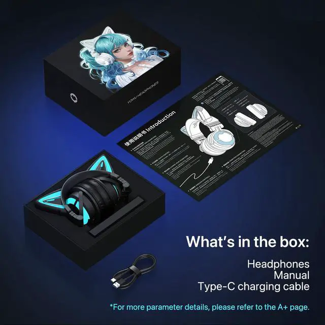 Alt view image 7 of 7 - YOWU Cat Ear Headphones, Cute Cat Ear Gaming Headsets with Bluetooth 5.2 for PC/PE/Switch/PS4/PS5, Built-in Mic & Customizable RGB Light Effect for Anime Lovers(CE Black)