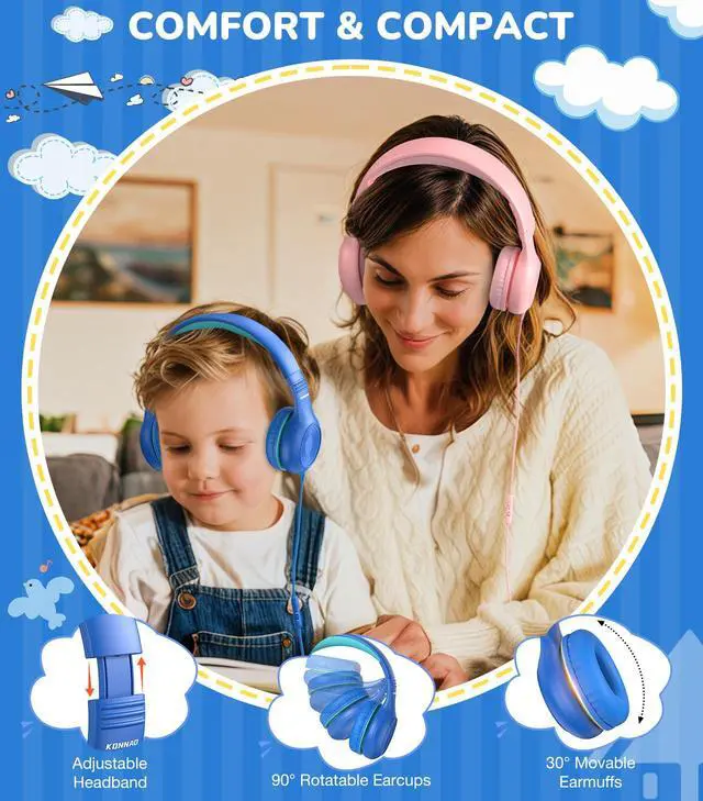 Alt view image 5 of 7 - Upgrade USB Type C Kids Headphones, Wired Headphones for Kids with Microphone for Boys Girls, Adjustable 85dB/94dB Volume Limited (Navy/Blue)