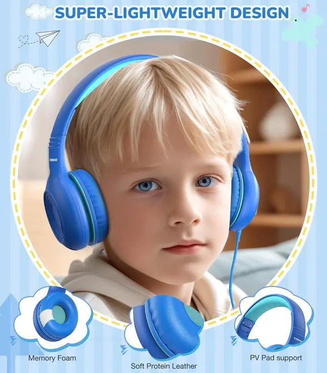 Alt view image 6 of 7 - Upgrade USB Type C Kids Headphones, Wired Headphones for Kids with Microphone for Boys Girls, Adjustable 85dB/94dB Volume Limited (Navy/Blue)