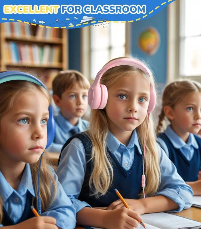 Alt view image 7 of 7 - Upgrade USB Type C Kids Headphones, Wired Headphones for Kids with Microphone for Boys Girls, Adjustable 85dB/94dB Volume Limited (Navy/Blue)