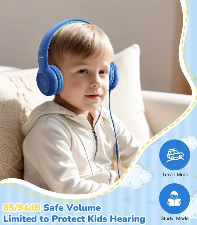 Alt view image 4 of 7 - Upgrade USB Type C Kids Headphones, Wired Headphones for Kids with Microphone for Boys Girls, Adjustable 85dB/94dB Volume Limited (Navy/Blue)