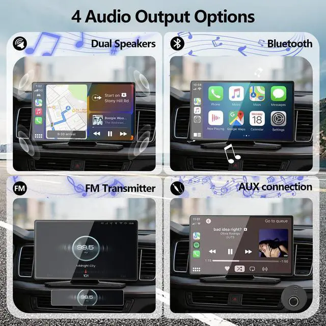 Alt view image 5 of 7 - 9" CarPlay Screen for Car, Wireless Portable CarPlay Screen for Apple Car Play & Android Auto, OTA Updates, Backup Camera, Bluetooth 5.0, Mirror Link, Voice Control, GPS Navigation, FM