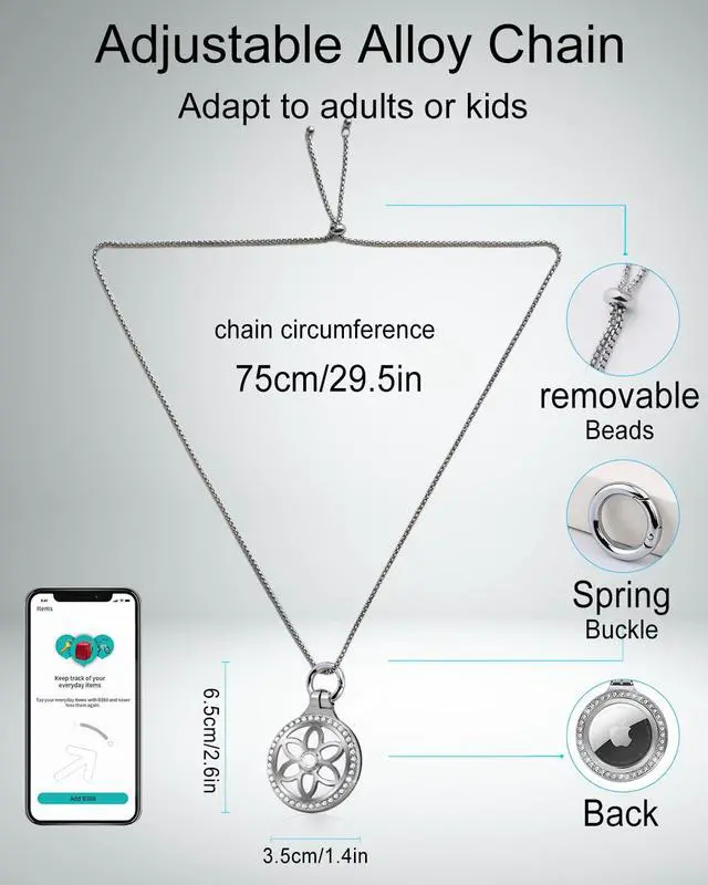 Alt view image 6 of 7 - for Airtag (1st & 2nd Gen) Necklace,Metal Badge Air Tag Necklace for kids,Adults,Women, 29in Adjustable Alloy Chain with Airtag Holder for Apple Air Tag