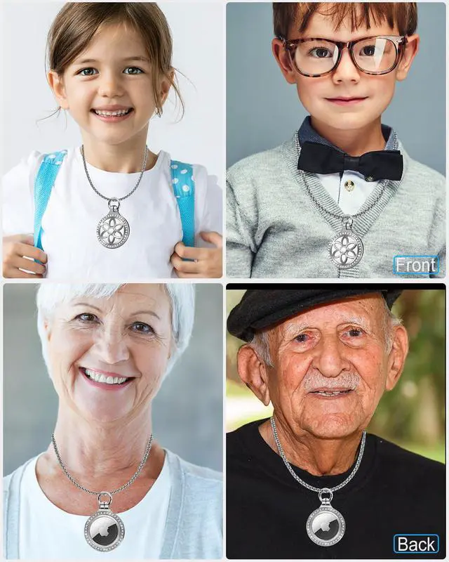 Alt view image 7 of 7 - for Airtag (1st & 2nd Gen) Necklace,Metal Badge Air Tag Necklace for kids,Adults,Women, 29in Adjustable Alloy Chain with Airtag Holder for Apple Air Tag