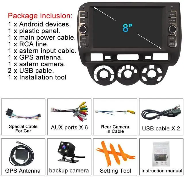 Alt view image 4 of 7 - 4GB+64GB Android 15 Car Stereo for Honda Fit Jazz 2004-2007 8 Inch IPS Touch Screen Wireless/Wired CarPlay Android Auto DSP GPS Bluetooth Backup Camera Included