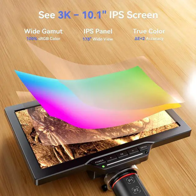 Alt view image 4 of 7 - Autofocus Digital Soldering Microscope, 10.1" TM3K-AF Max Coin Scope | HDMI 3K 38MP Full Coin View Magnifier, Flex Arm Stand, IPS Screen, Side Lights, Repair Mat, DIY Grid Line, Split Screen, 16G