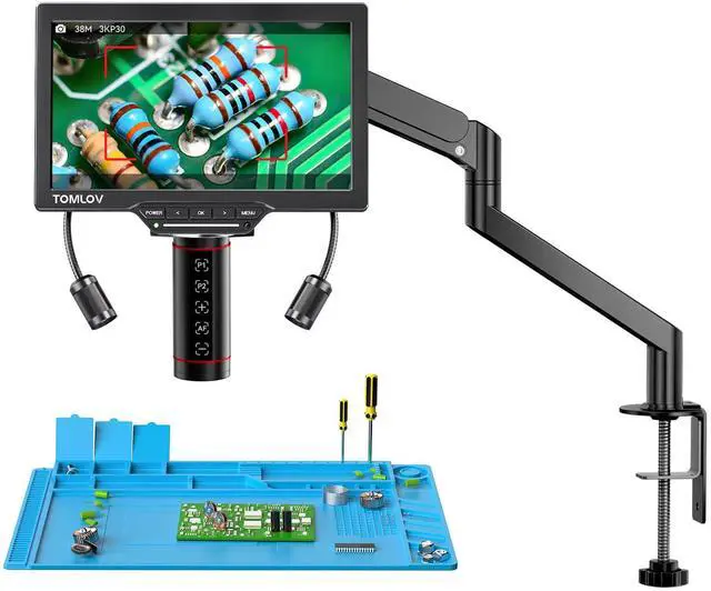 Main image of Autofocus Digital Soldering Microscope, 10.1" TM3K-AF Max Coin Scope | HDMI 3K 38MP Full Coin View Magnifier, Flex Arm Stand, IPS Screen, Side Lights, Repair Mat, DIY Grid Line, Split Screen, 16G