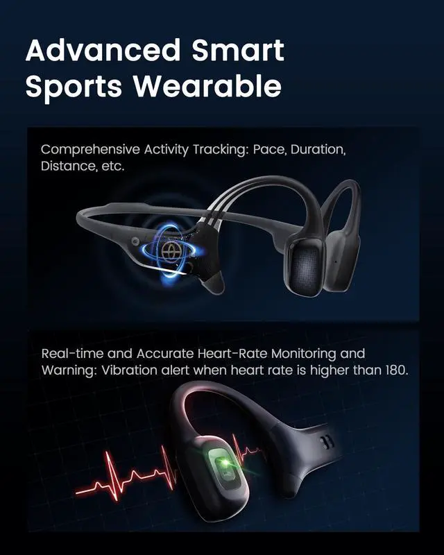Alt view image 3 of 5 - HaptiFit Terra Smart Sports Headphones, IP68, 32GB MP3 | Open-Ear Bone Conduction, AI Coach & HR Tracking, Waterproof for Swimming & Running, Pink