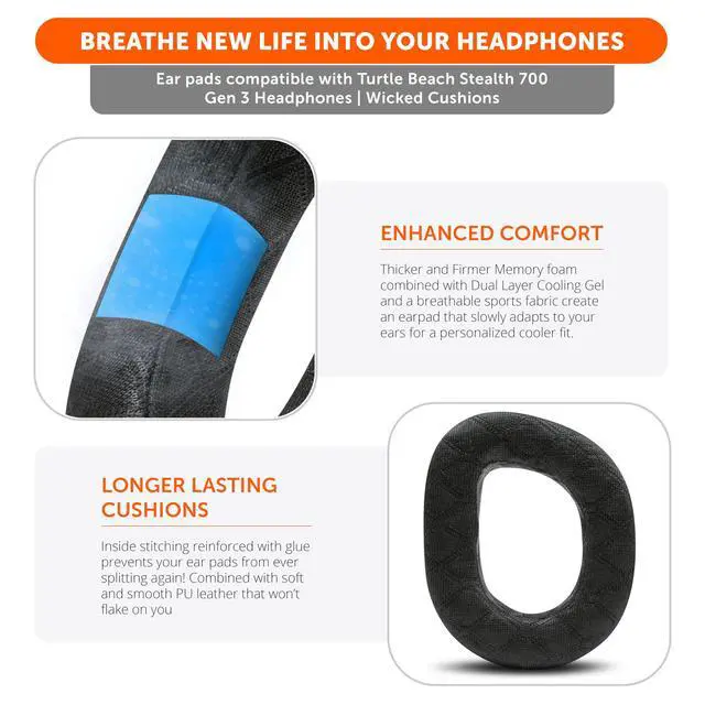 Alt view image 4 of 7 - Freeze V2 Stealth 700 Gen 3 Cooling Gel Earpads Compatible with Turtle Beach Stealth 700 Gen 3 by Wicked Cushions | Freeze V2 Cooling Fabric, Enhanced Comfort & Sound Isolation | Black