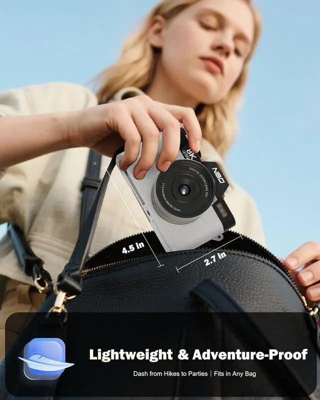 Alt view image 7 of 7 - 8K 64MP Digital Cameras for Photography with Dual-Lens,180°Flip ScreenPoint and Shoot Digital Cameras with 16X Zoom,Autofocus WiFi Vlogging Camera for Beginners, 2 Batteries,64GB Card (White)