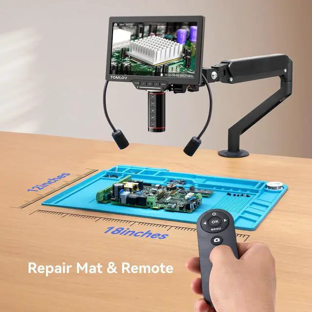 Alt view image 7 of 7 - Autofocus Digital Soldering Microscope, 10.1" TM3K-AF Max Coin Scope | HDMI 3K 38MP Full Coin View Magnifier, Flex Arm Stand, IPS Screen, Side Lights, Repair Mat, DIY Grid Line, Split Screen, 16G