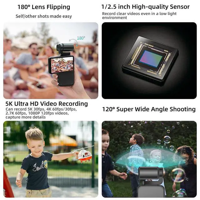Alt view image 3 of 7 - M3 5K Video Camera Camcorder, Handheld Camera for YouTube | WiFi & IR Night Vision | 4K 60FPS | 3.5" Flippable Touch Screen | 3250mAh Capacity Battery | 64G Card