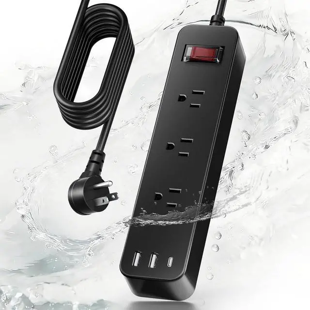 Main image of Outdoor Power Strip Weatherproof, IPX6 Waterproof Surge Protector, Shockproof with 3 Wide Outlet & 3 USB Ports, 6FT Long Extension Cord, Wall Mountable for Outdoor Garden, Patio & Camping (6 FT)