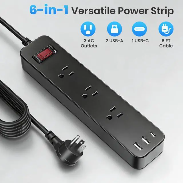 Alt view image 2 of 6 - Outdoor Power Strip Weatherproof, IPX6 Waterproof Surge Protector, Shockproof with 3 Wide Outlet & 3 USB Ports, 6FT Long Extension Cord, Wall Mountable for Outdoor Garden, Patio & Camping (6 FT)