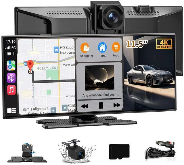 Main image of Carplay Screen for Car, 11.5" Wireless Carplay Screen with 4K Dash Cam, 1080P Rear Camera, Portable Car Stereo with A-pple CarPlay & Android Auto Screen, MirrorLink/TF Card/Siri/Bluetooth/AUX/FM/GPS