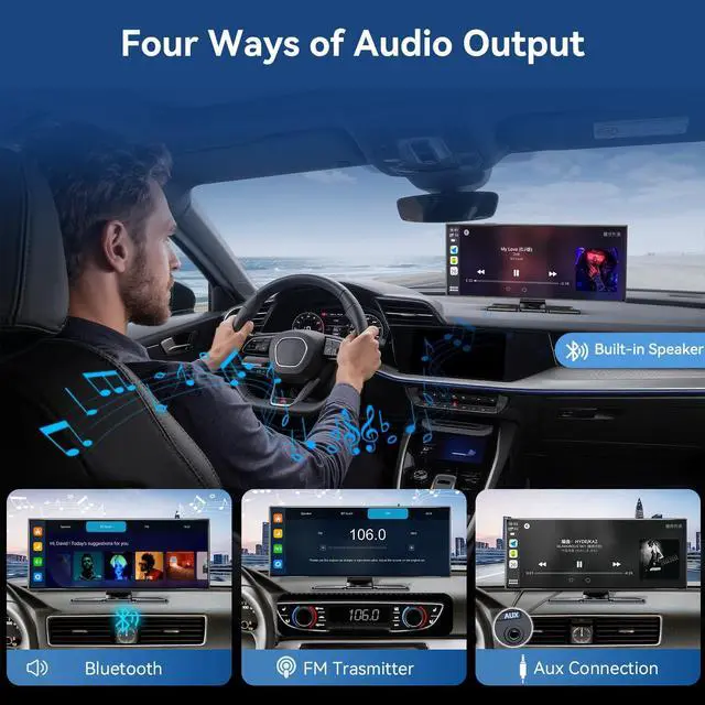 Alt view image 7 of 7 - Carplay Screen for Car, 11.5" Wireless Carplay Screen with 4K Dash Cam, 1080P Rear Camera, Portable Car Stereo with A-pple CarPlay & Android Auto Screen, MirrorLink/TF Card/Siri/Bluetooth/AUX/FM/GPS