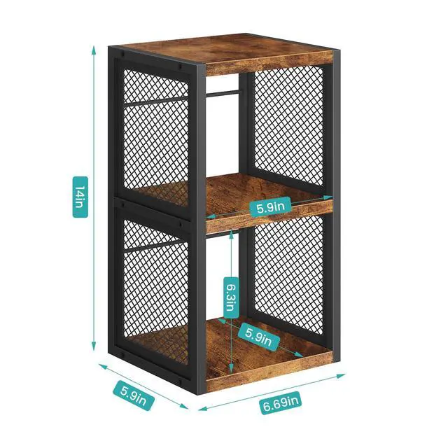 Alt view image 6 of 7 - CD Holder Desk Rack Organizer, Wooden CD Storage Stand Holds up to 30 Cd Cases, 2 Tier CD Tower with Mesh Sides, Retro Small CD Display Shelf for Theatre Room, Home Collectibles, Rustic Brown