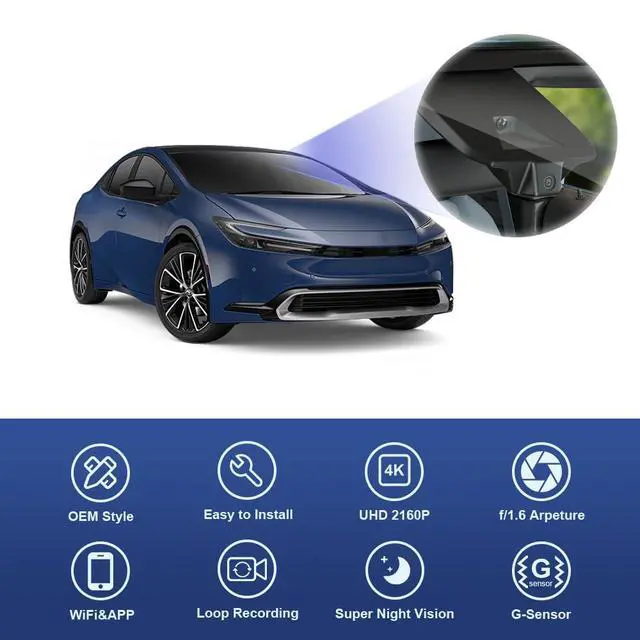 Alt view image 3 of 6 - 4K Dash Cam Suitable for Toyota Prius 2023-2026 & Prime Plug-in Hybrid (XW60), OEM Factory Look, UHD 2160P Video, Built-in WiFi & APP, Loop Recording, G-Sensor, Plug & Play, 64GB Card