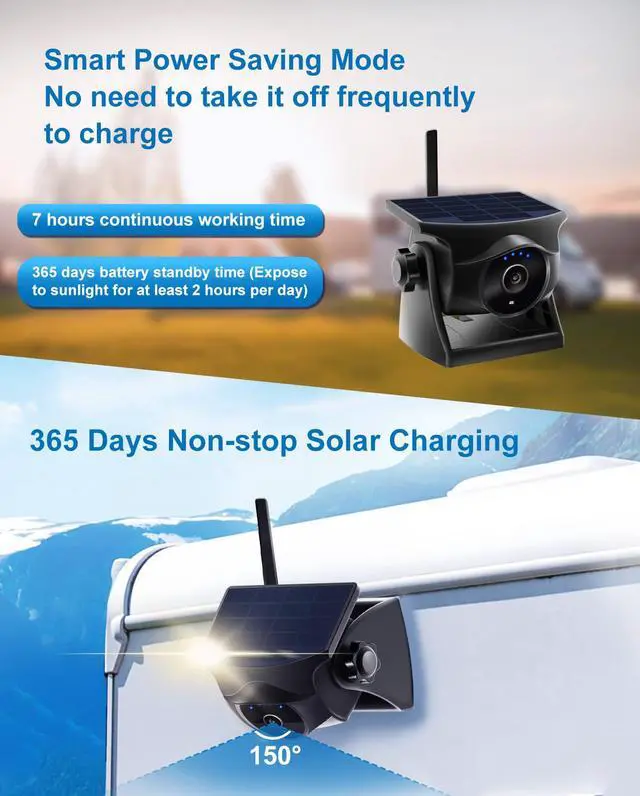 Alt view image 2 of 7 - 1080P Solar Magnetic Wireless Backup Camera WiFi Hitch Camera | Night Vision, 365-Day Standby Rechargeable Camera for Phone Pad Android, Front Rear View Reverse for RV Pickup Horse Trailer