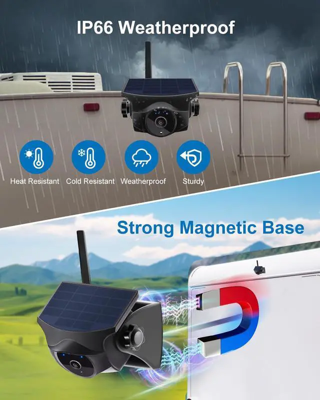 Alt view image 5 of 7 - 1080P Solar Magnetic Wireless Backup Camera WiFi Hitch Camera | Night Vision, 365-Day Standby Rechargeable Camera for Phone Pad Android, Front Rear View Reverse for RV Pickup Horse Trailer